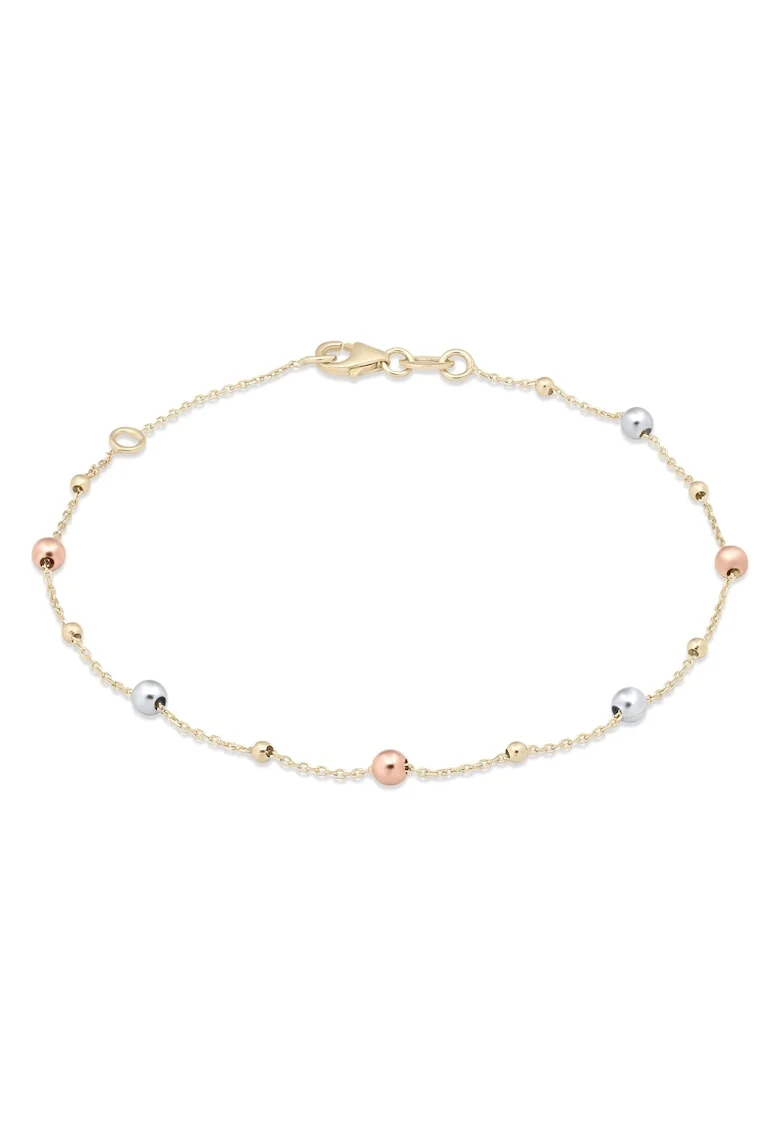 Bratara din Aur Galben de 18 kt cu Bile Galbene Diamantate si Bile Albe si Roz Simple,  1.34 g