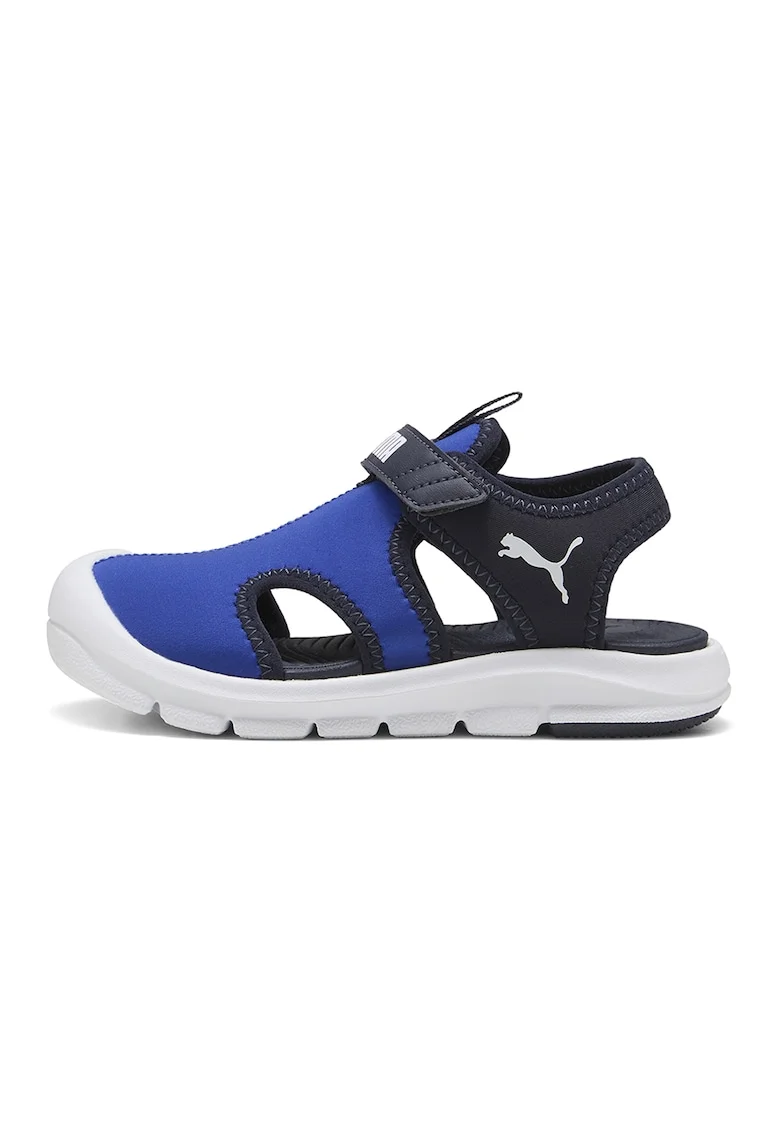 Sandale Fun Racer cu inchidere velcro si decupaje, Alb/Negru/Albastru royal