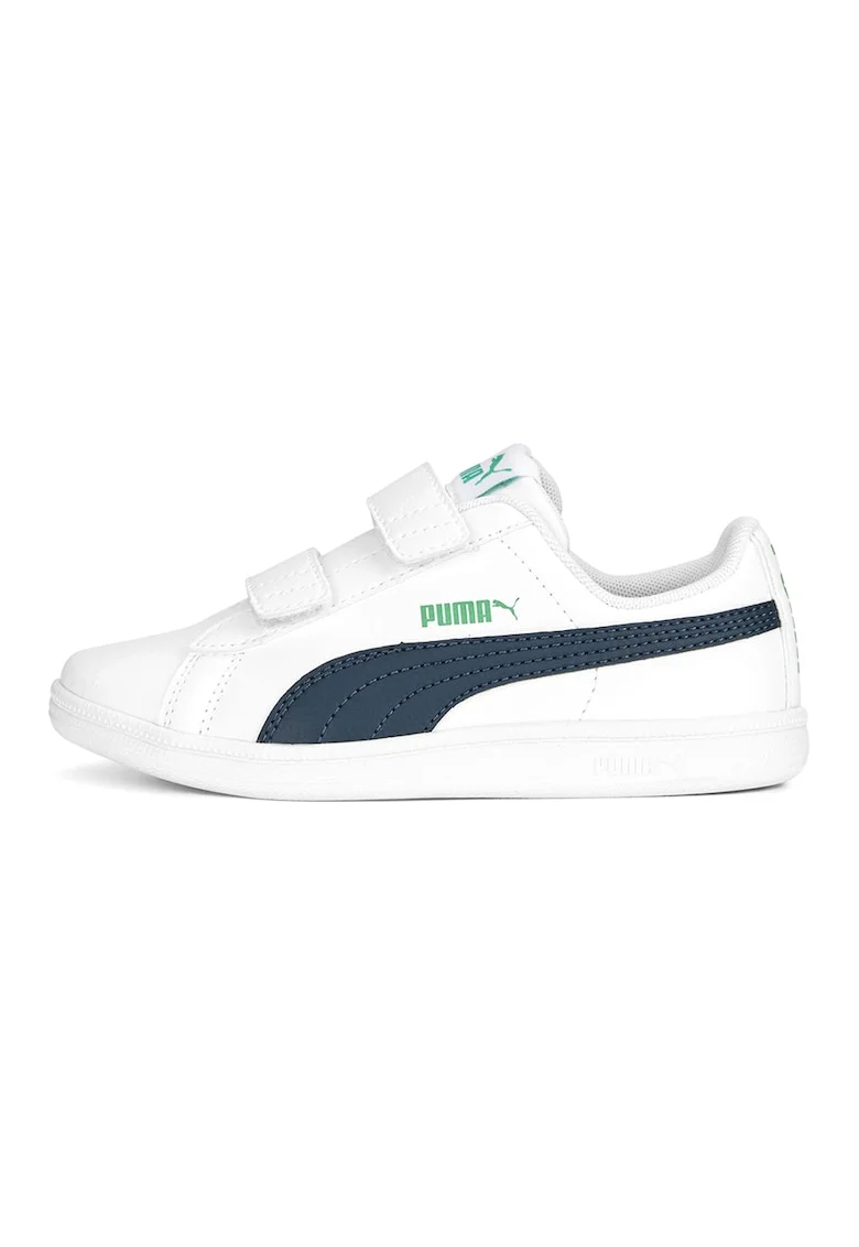 Pantofi sport de piele ecologica cu velcro Up, Alb/Verde/Bleumarin