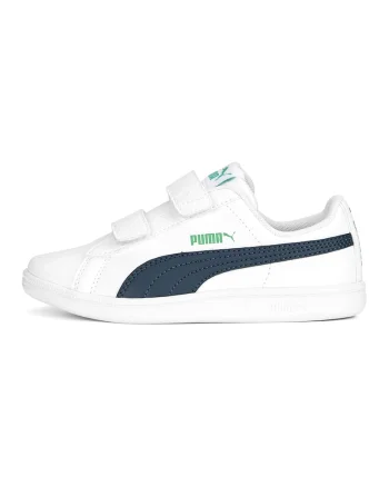 Pantofi sport de piele ecologica cu velcro Up, Alb/Verde/Bleumarin