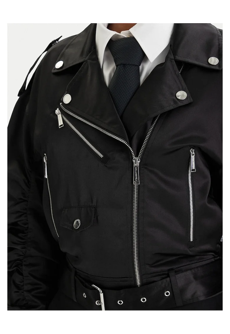 Geaca bomber dama,  neagra, poliester, cu fermoar