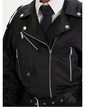 Geaca bomber dama,  neagra, poliester, cu fermoar