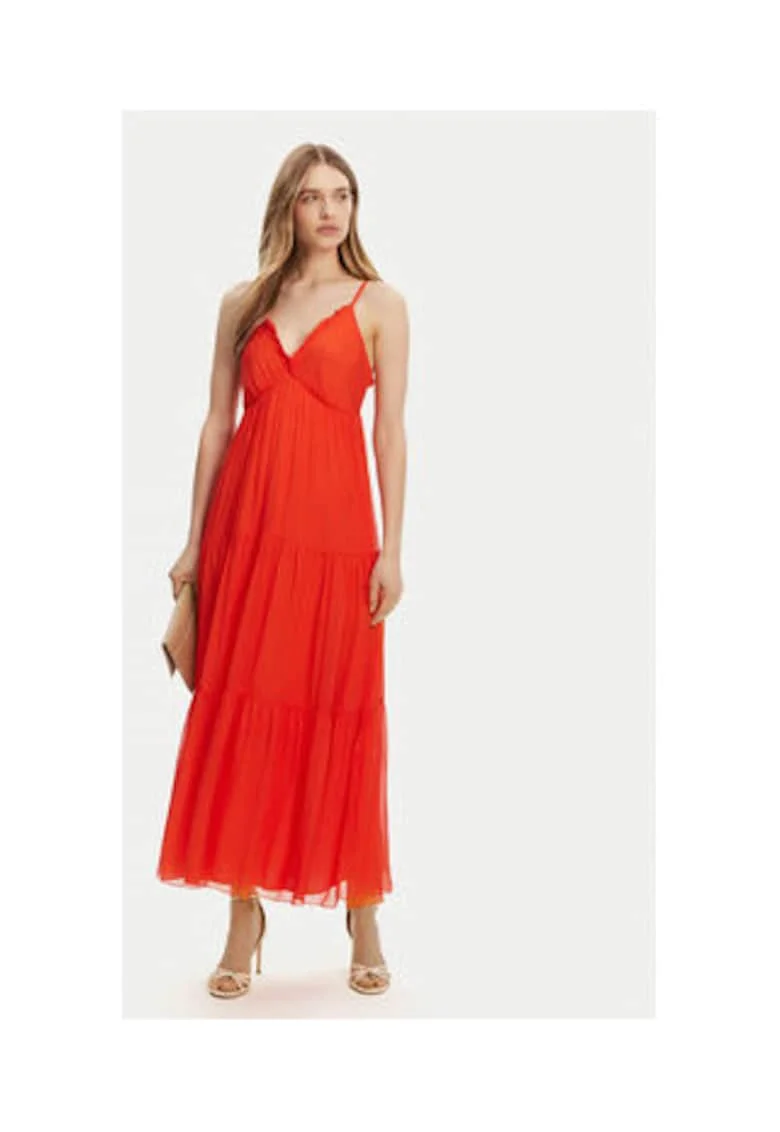 Rochie de vara  portocalie, 70% viscoza, 30% matase, Portocaliu
