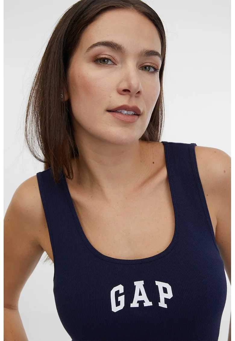 Top cu imprimeu, Alb optic/Bleumarin