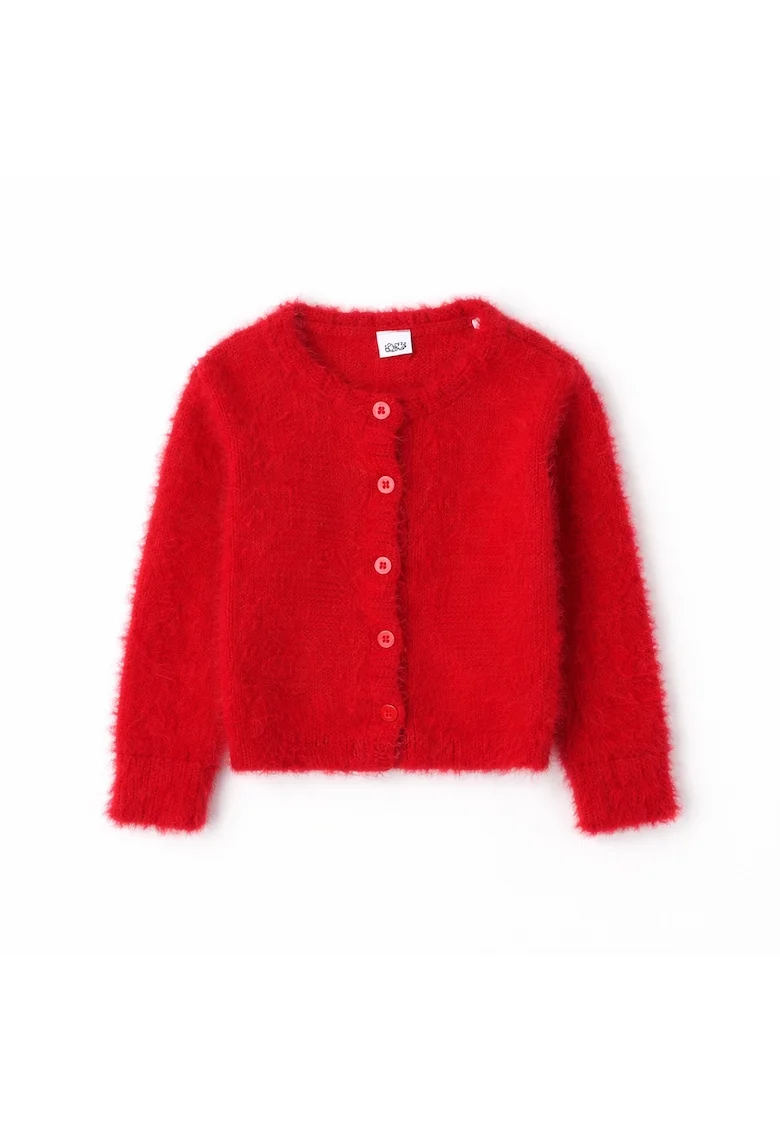 Cardigan fete iDO din tricot lurex moale cu nasturi model elegant si pufos Rosu