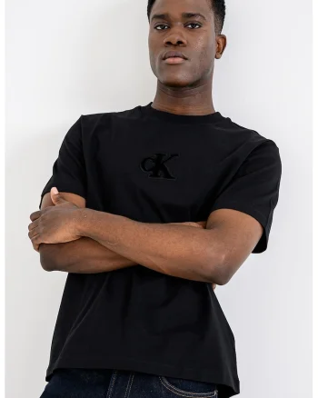 Tricou din bumbac cu aplicatie monograma pe piept, Negru