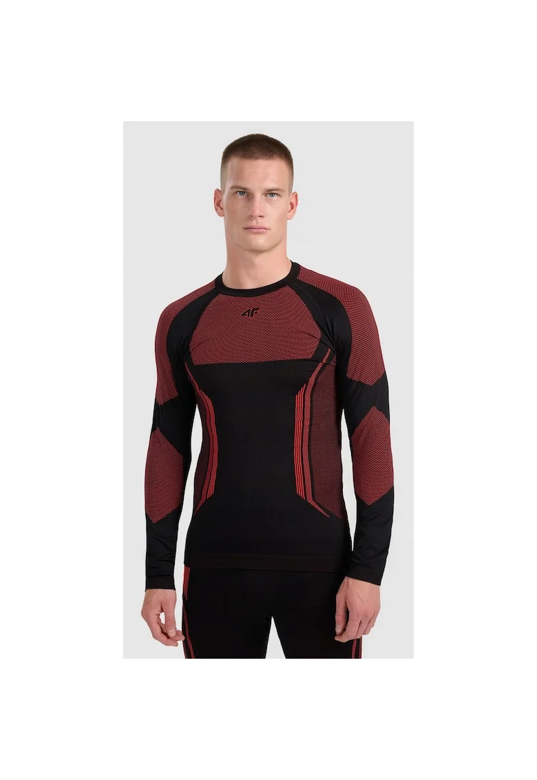 Bluza sport barbati,  termoactiva, fara cusaturi, rosu/negru, poliester, Rosu/Negru