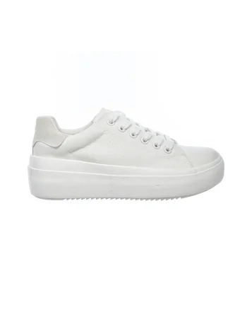 Pantofi sport din piele ecologica cu talpa flatform, Alb