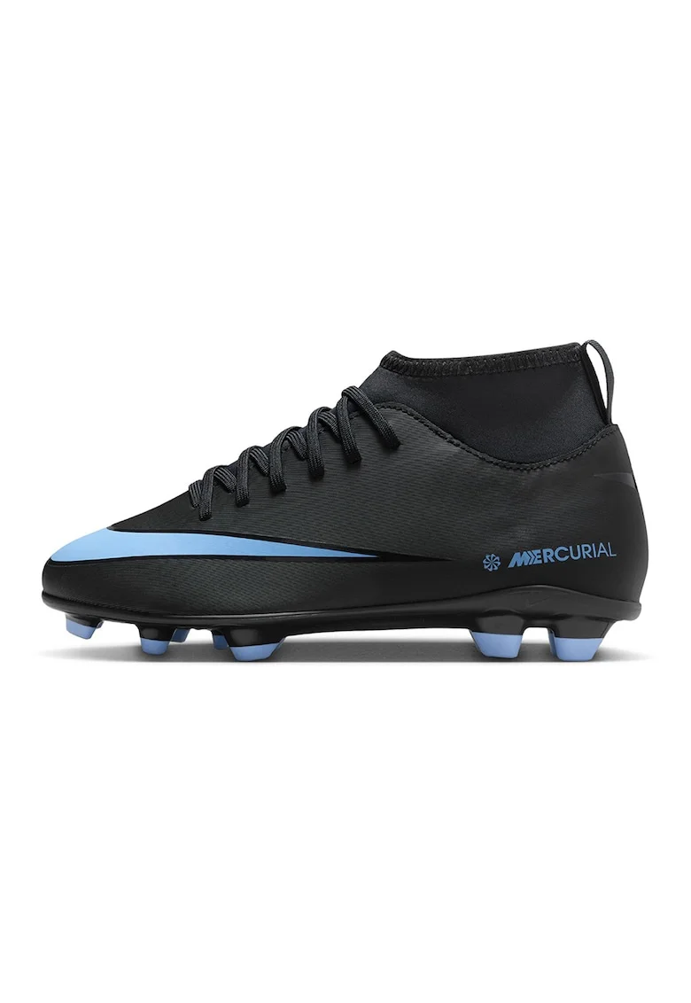 Pantofi mid-high Jr Superfly 10 Club din piele ecologica cu crampoane, pentru fotbal, Negru/Albastru glaciar
