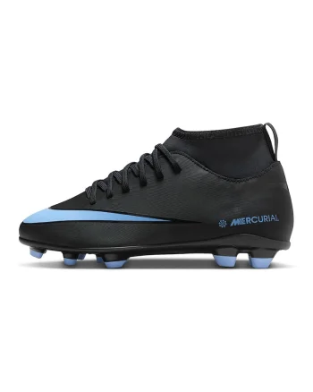 Pantofi mid-high Jr Superfly 10 Club din piele ecologica cu crampoane, pentru fotbal, Negru/Albastru glaciar