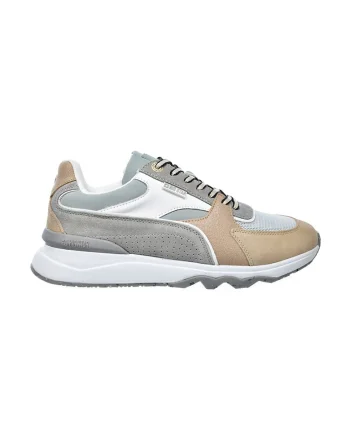 Pantofi sport cu talpa wedge si garnituri din piele si piele intoarsa, Gri deschis/Bej