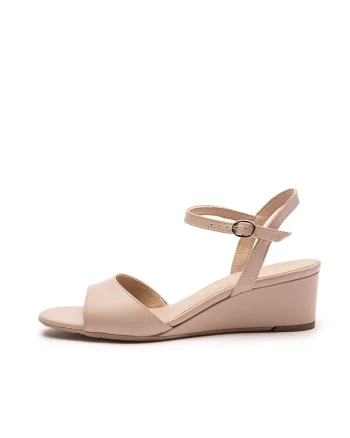 Sandale din piele cu talpa wedge, Roz prafuit