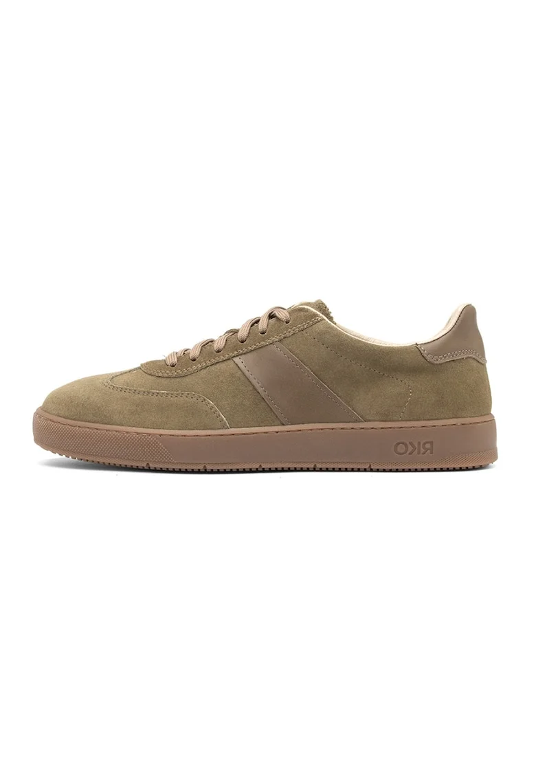 Pantofi sport din piele si piele intoarsa, Kaki