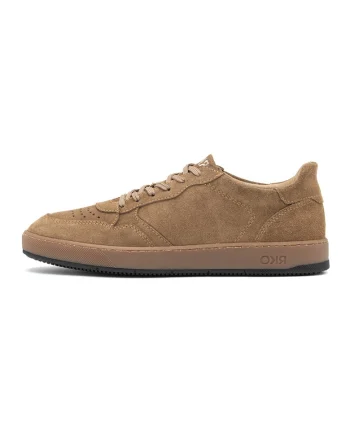Pantofi sport din piele intoarsa cu detalii perforate, Caramel