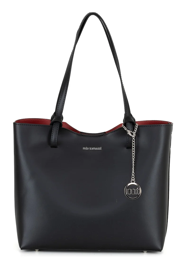 Geanta shopper din piele, Negru