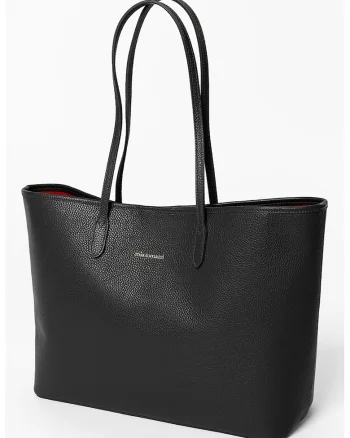 Geanta shopper din piele cu logo discret, Negru
