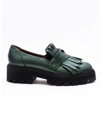 Pantofi loafer din piele cu canafi, Verde englez