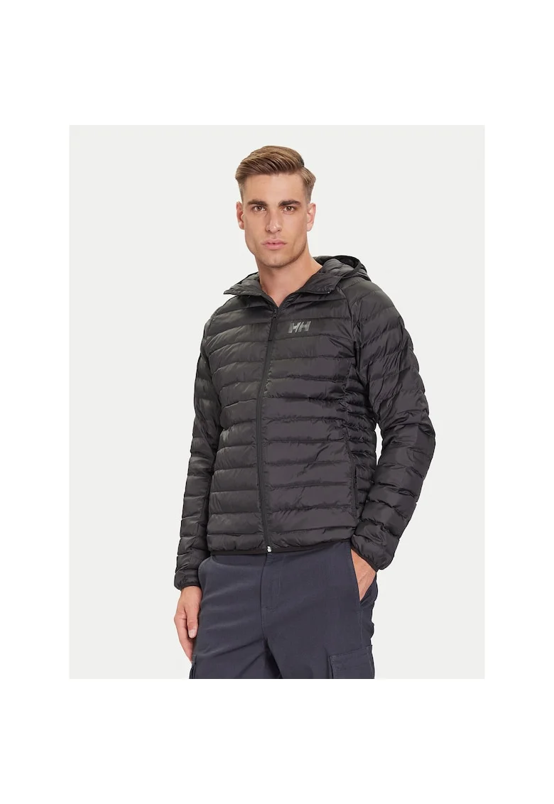 Geaca outdoor barbati,  fermoar, negru, poliester reciclat,