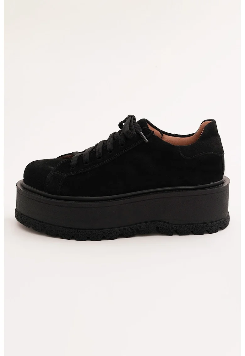 Pantofi flatform de piele intoarsa, Negru