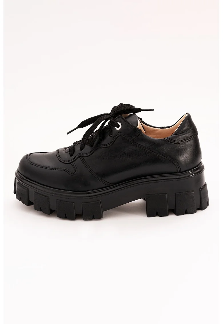 Pantofi de piele low-cut cu sireturi, Negru