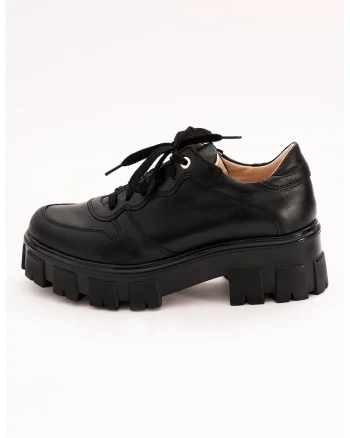 Pantofi de piele low-cut cu sireturi, Negru
