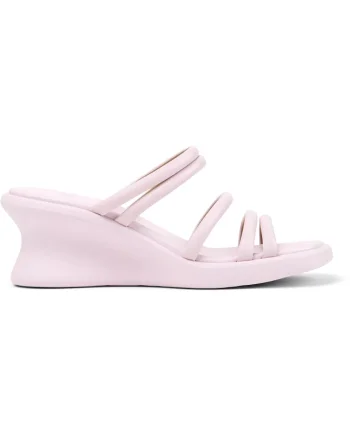 Saboti wedge din piele cu barete multiple Louise, Roz pal
