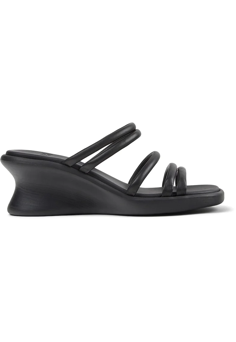 Saboti wedge din piele cu barete multiple Louise, Negru