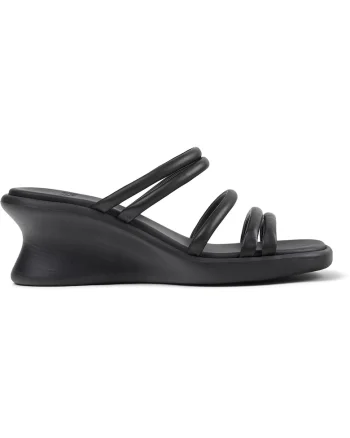 Saboti wedge din piele cu barete multiple Louise, Negru