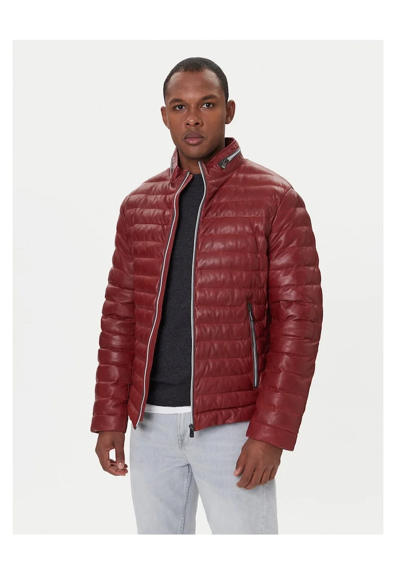 Geaca barbati,  piele naturala, fermoar, rosu,