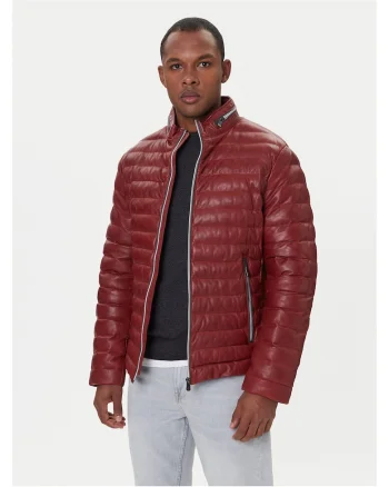 Geaca barbati,  piele naturala, fermoar, rosu,