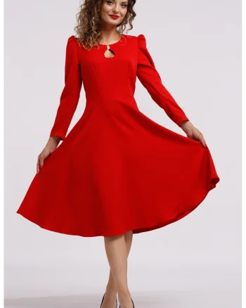 Rochie cu maneci lungi si decupaj keyhole, Rosu