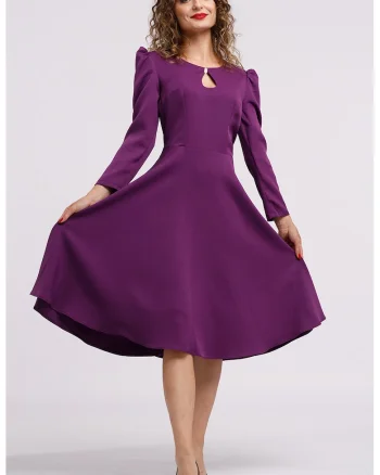 Rochie cu maneci lungi si decupaj keyhole, Violet