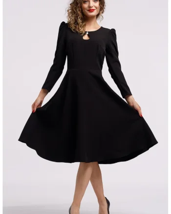 Rochie cu maneci lungi si decupaj keyhole, Negru