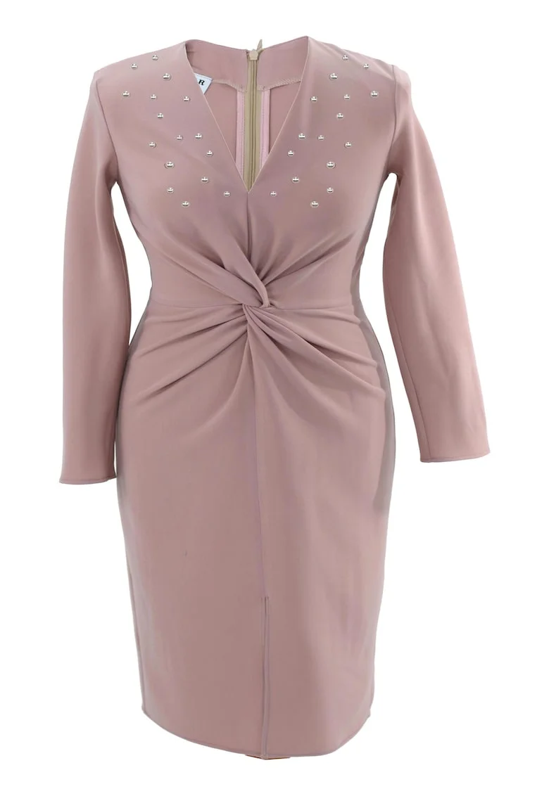 Rochie pe corp cu perle JADE, Roz pudrat