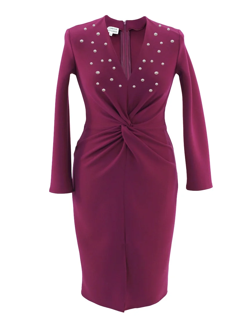 Rochie pe corp cu perle JADE, Visiniu