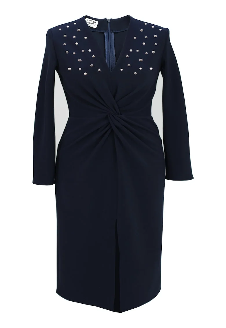 Rochie pe corp cu perle JADE, Bleumarin