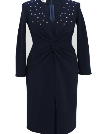 Rochie pe corp cu perle JADE, Bleumarin
