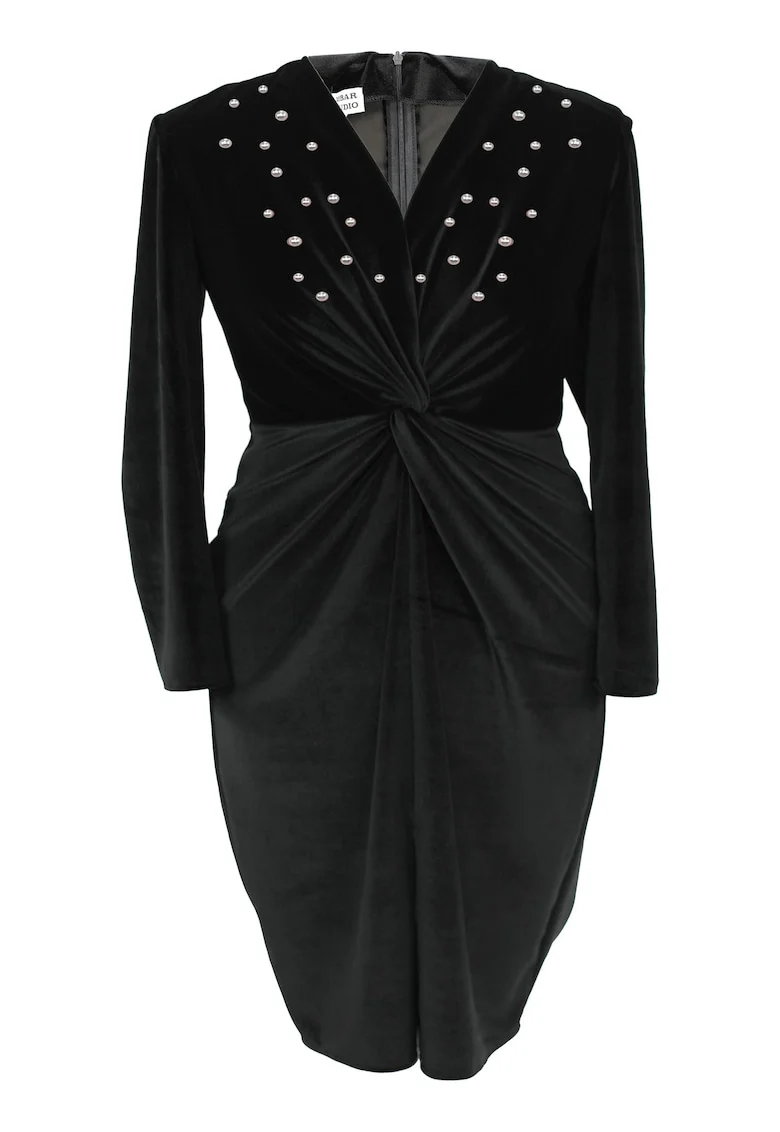 Rochie pe corp din catifea cu perle JADE, Negru
