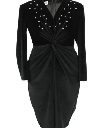 Rochie pe corp din catifea cu perle JADE, Negru