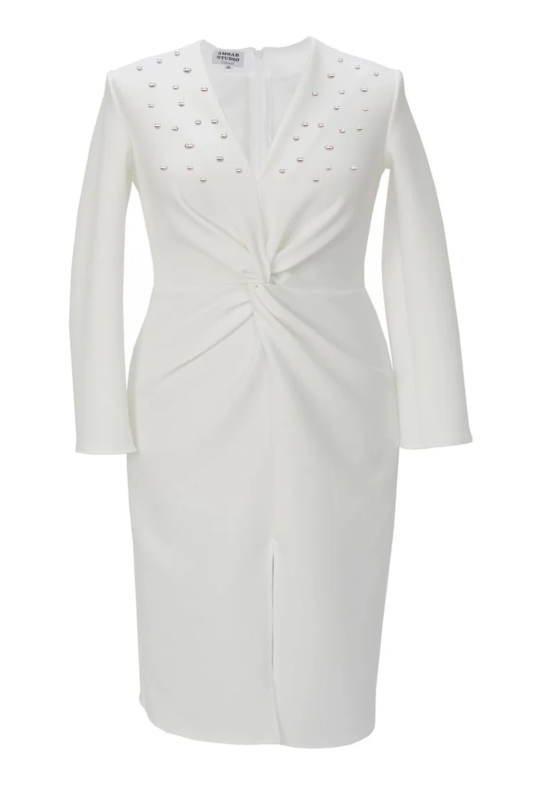 Rochie pe corp cu perle JADE, Alb