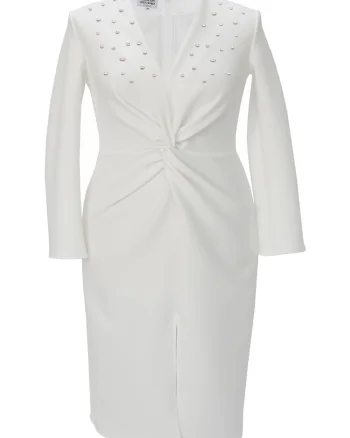 Rochie pe corp cu perle JADE, Alb