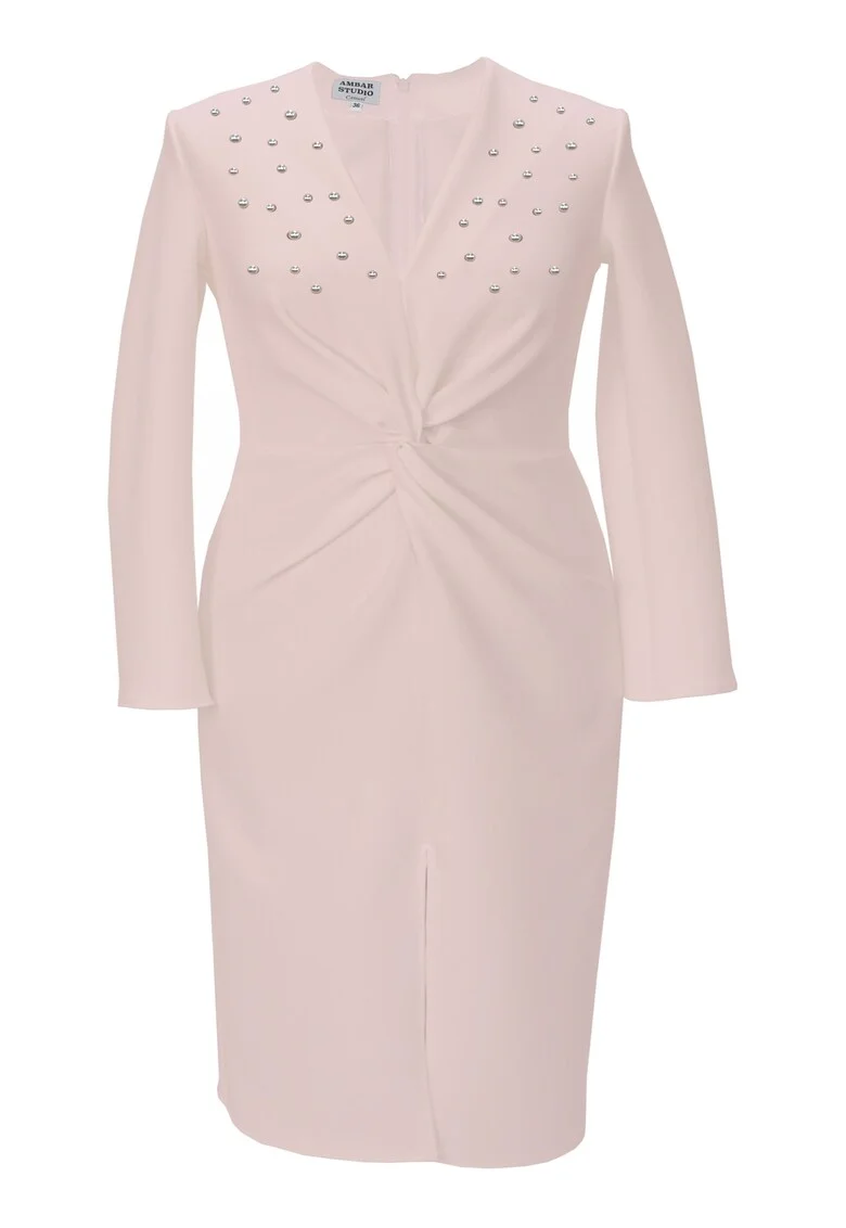 Rochie pe corp cu perle JADE, Roz deschis