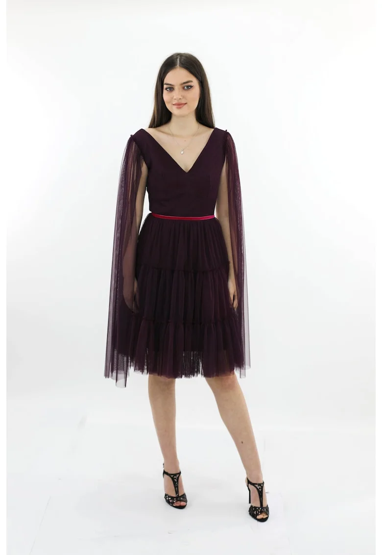 Rochie de seara midi din tul cu centura DARINNA, Violet pruna