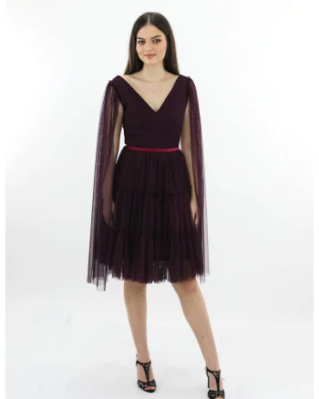Rochie de seara midi din tul cu centura DARINNA, Violet pruna