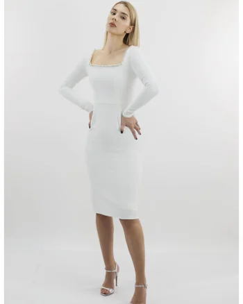Rochie Midi Cu Broderie DIANA, Alb