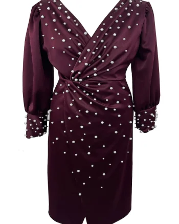 Rochie midi cu perle AMINA, Visiniu