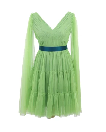 Rochie de seara midi din tul cu centura DARINNA, Verde deschis