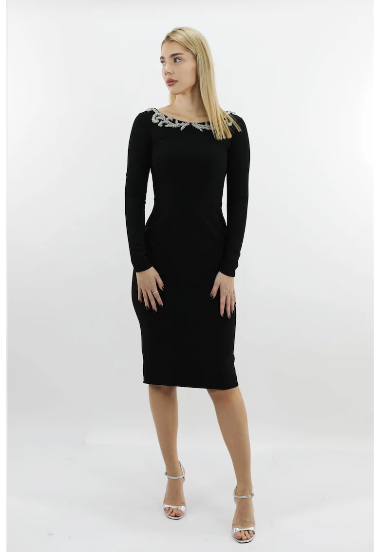 Rochie midi cu broderie AZALEE, Negru