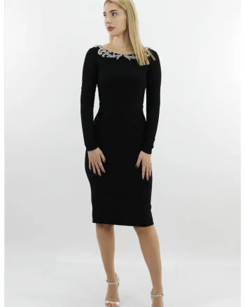 Rochie midi cu broderie AZALEE, Negru