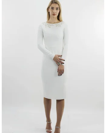 Rochie midi cu broderie AZALEE, Alb